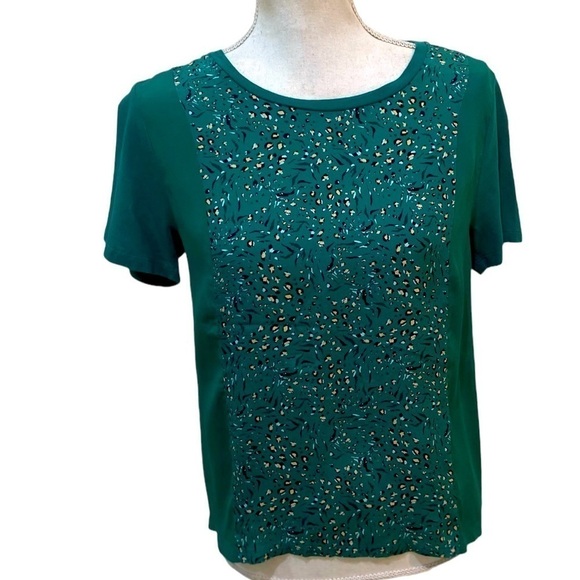 Kachel x Anthropologie green mixed fabric floral scarf top silk modal cotton 8 - Picture 1 of 10